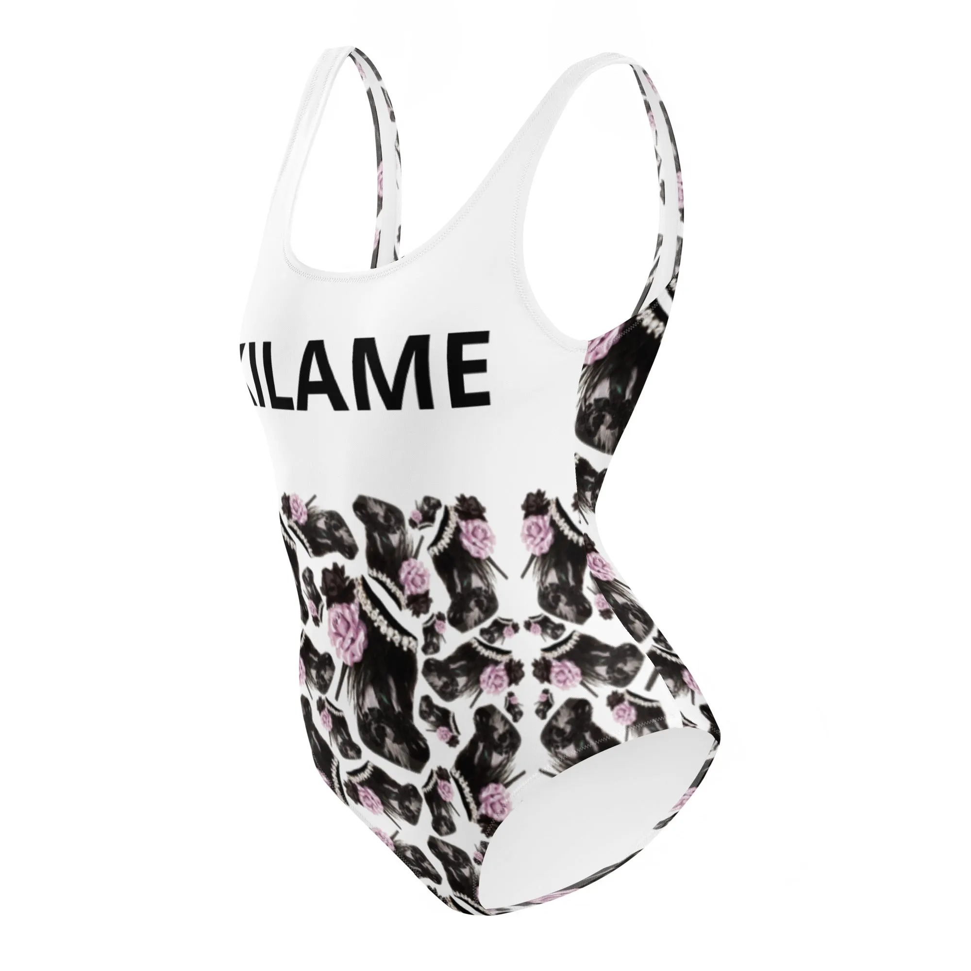 One-Piece Swimsuit 'Lilac feathers boots'