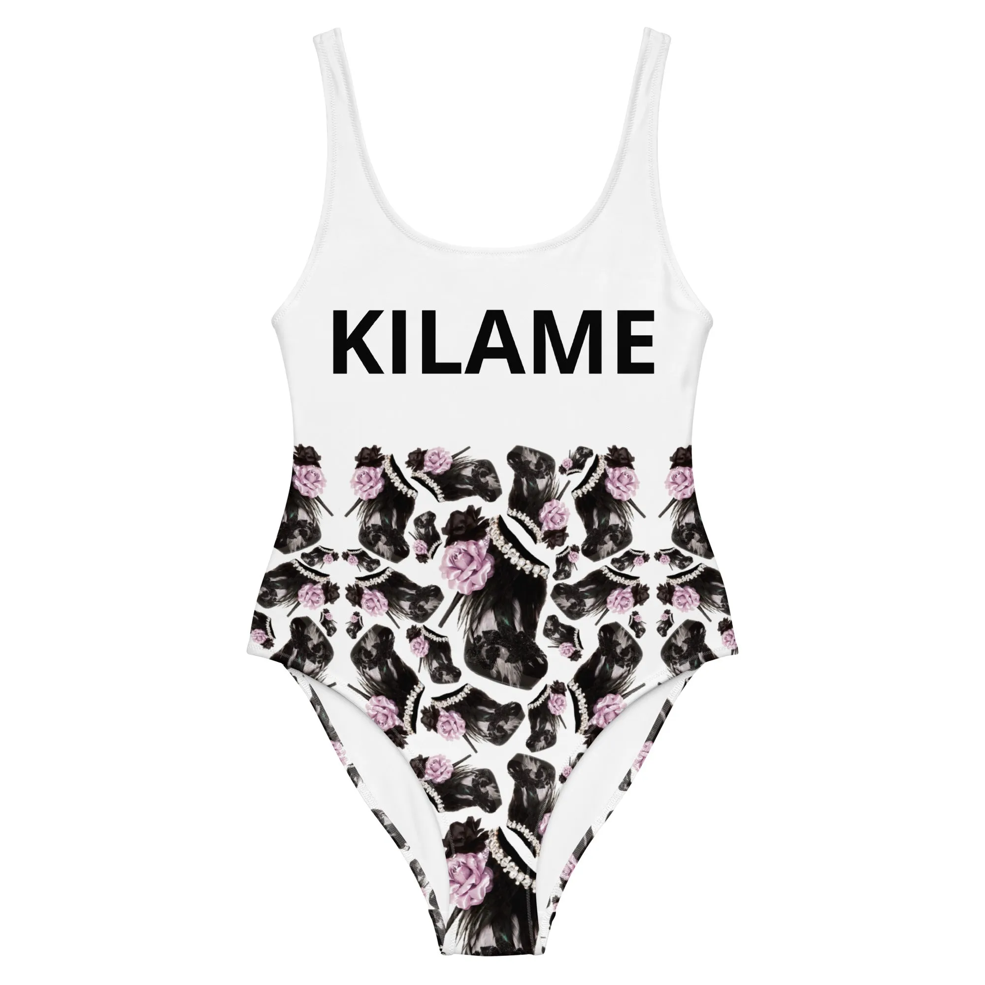 One-Piece Swimsuit 'Lilac feathers boots'