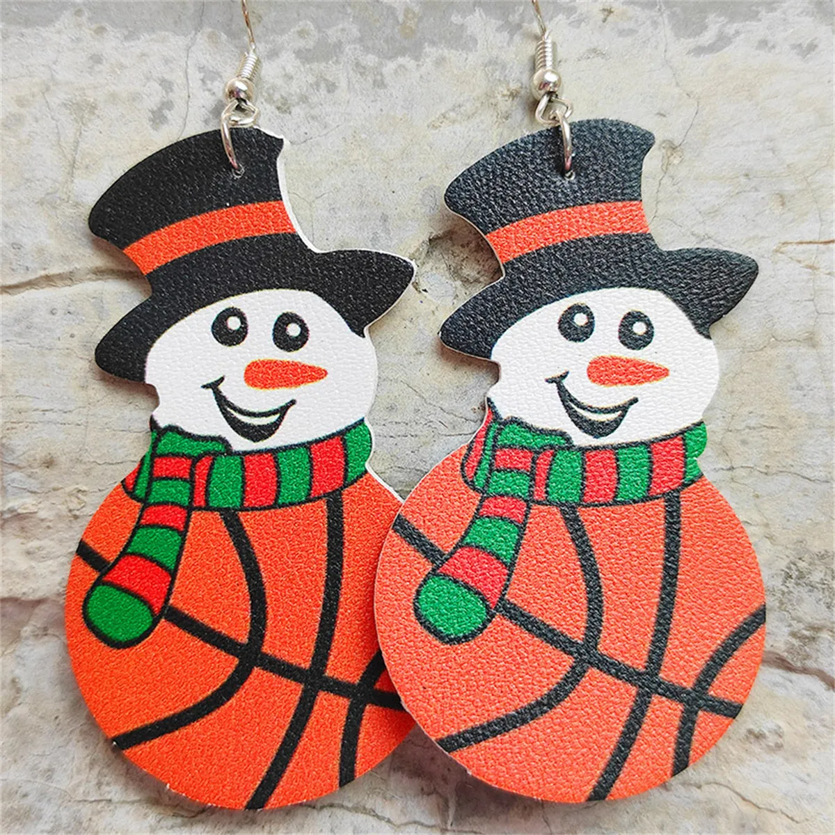 Orange & White Basketball Snowman Drop Earrings