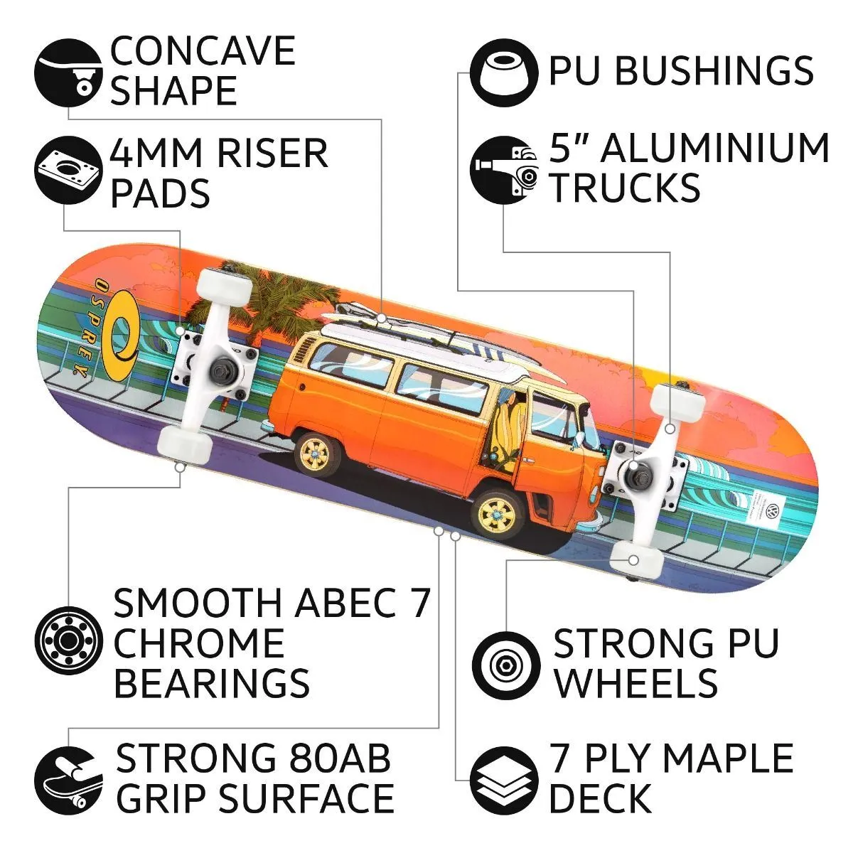 Osprey Volkswagen VW Sunset Complete Skateboard - 8.0"