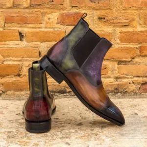 Patina Toe Cap Leather Slip-On Chelsea Boots Leather Sole - Boots