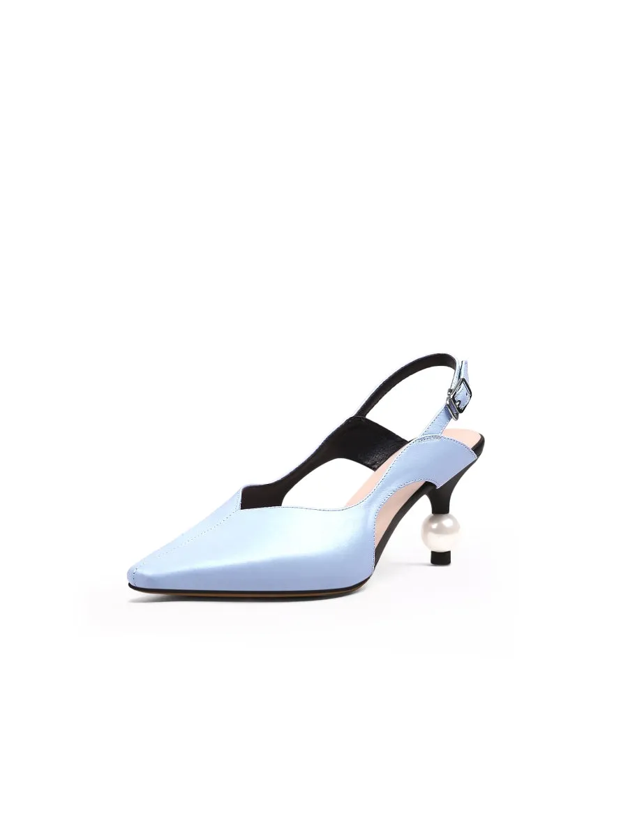 Pearl Kitten Heel Leather Slingback Blue
