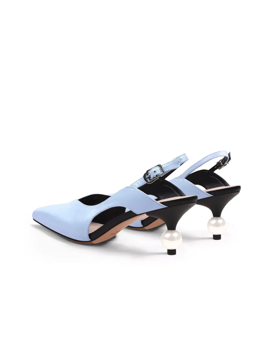 Pearl Kitten Heel Leather Slingback Blue
