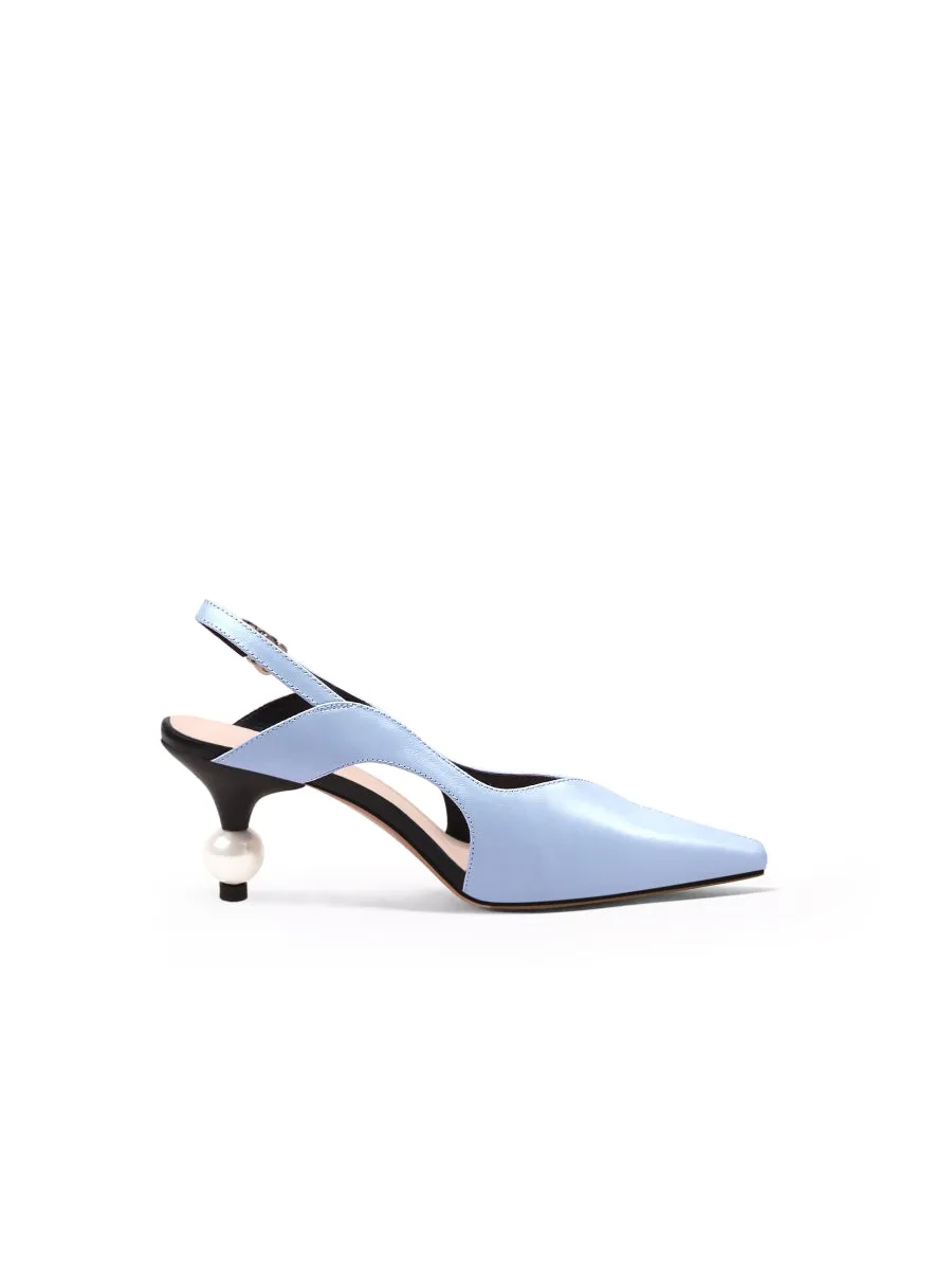 Pearl Kitten Heel Leather Slingback Blue
