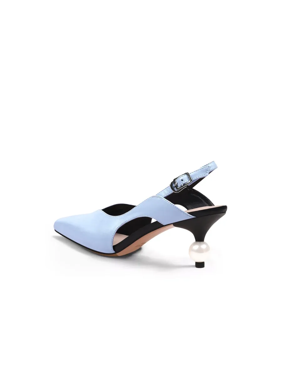 Pearl Kitten Heel Leather Slingback Blue