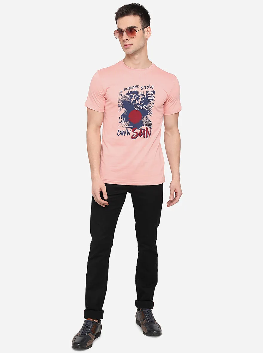 Pink Printed Slim Fit T-Shirt | Greenfibre