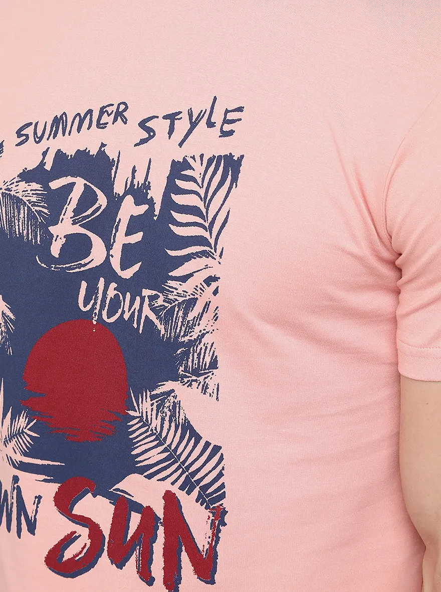Pink Printed Slim Fit T-Shirt | Greenfibre
