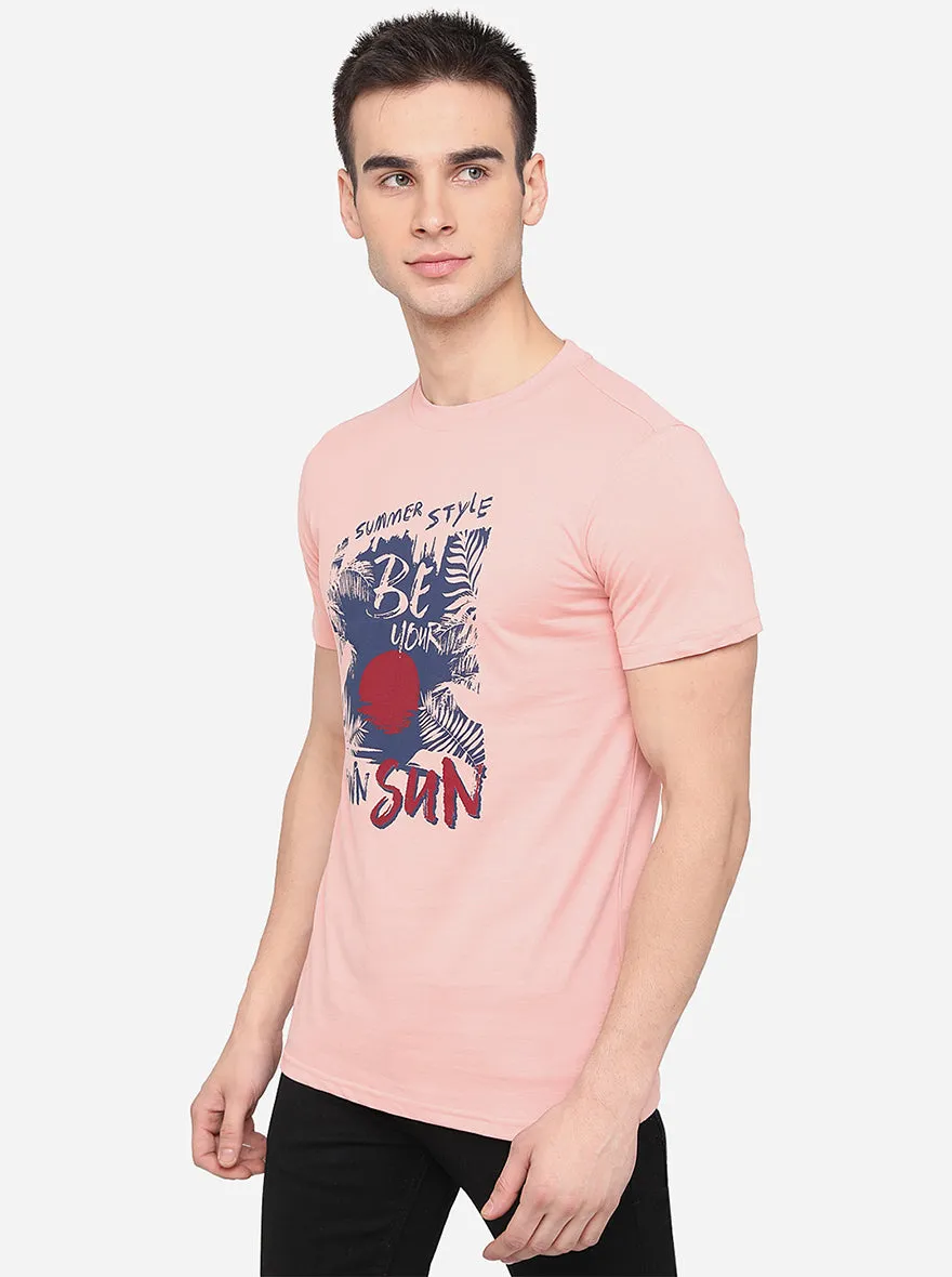 Pink Printed Slim Fit T-Shirt | Greenfibre