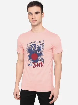 Pink Printed Slim Fit T-Shirt | Greenfibre
