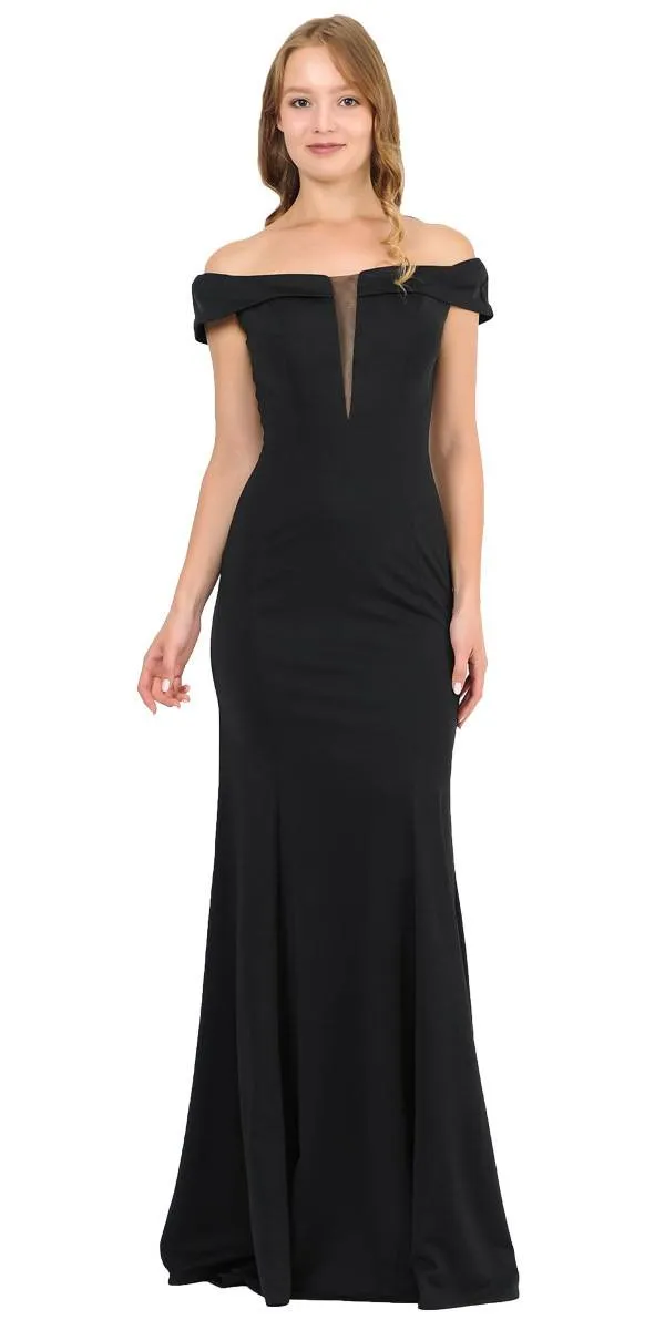 Poly USA 8462 Off-Shoulder Long Dress Sheer Cut-Out Bodice