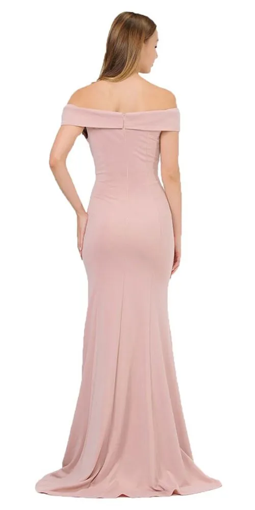 Poly USA 8462 Off-Shoulder Long Dress Sheer Cut-Out Bodice