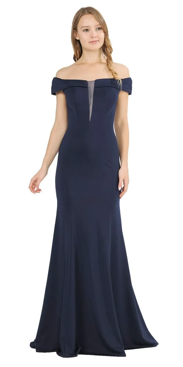 Poly USA 8462 Off-Shoulder Long Dress Sheer Cut-Out Bodice