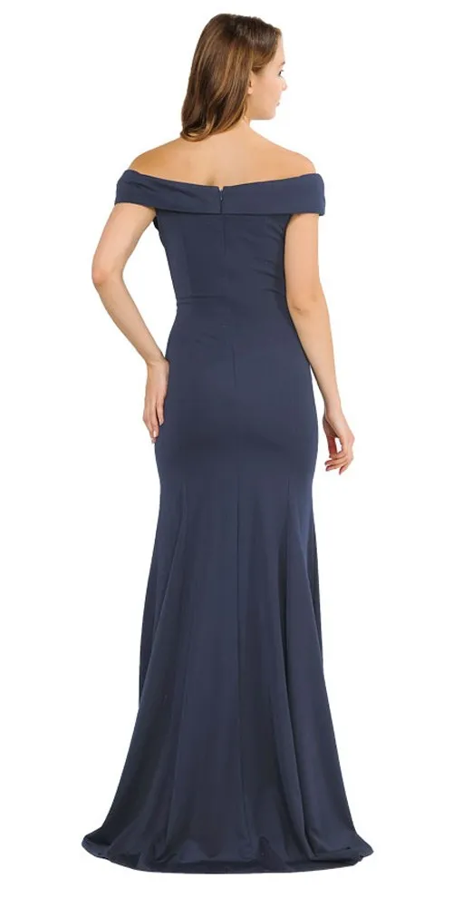 Poly USA 8462 Off-Shoulder Long Dress Sheer Cut-Out Bodice