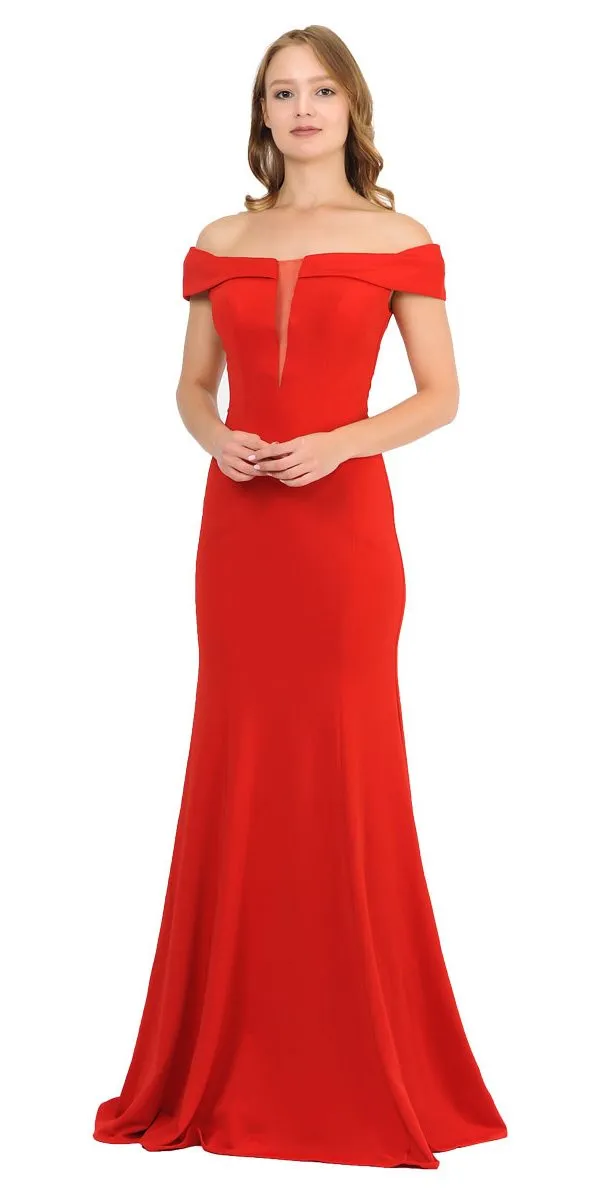 Poly USA 8462 Off-Shoulder Long Dress Sheer Cut-Out Bodice