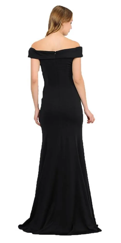 Poly USA 8462 Off-Shoulder Long Dress Sheer Cut-Out Bodice