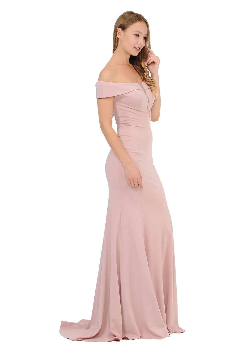 Poly USA 8462 Off-Shoulder Long Dress Sheer Cut-Out Bodice