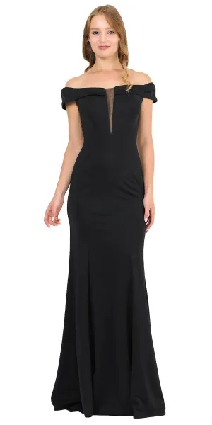 Poly USA 8462 Off-Shoulder Long Dress Sheer Cut-Out Bodice