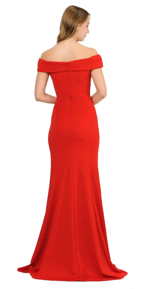 Poly USA 8462 Off-Shoulder Long Dress Sheer Cut-Out Bodice