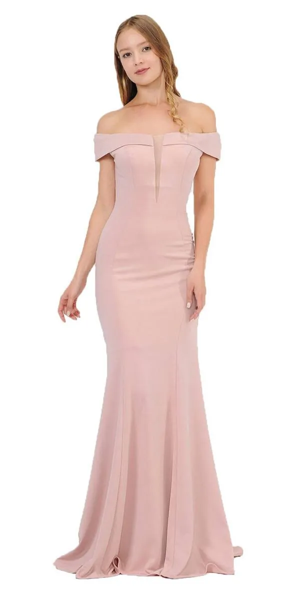 Poly USA 8462 Off-Shoulder Long Dress Sheer Cut-Out Bodice