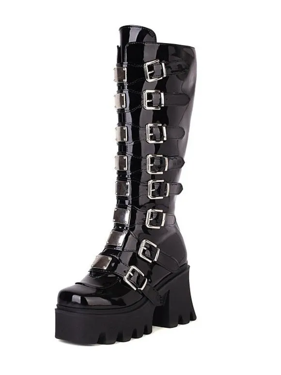PU Leather Lolita Boots Round Toe Black Lolita Footwear