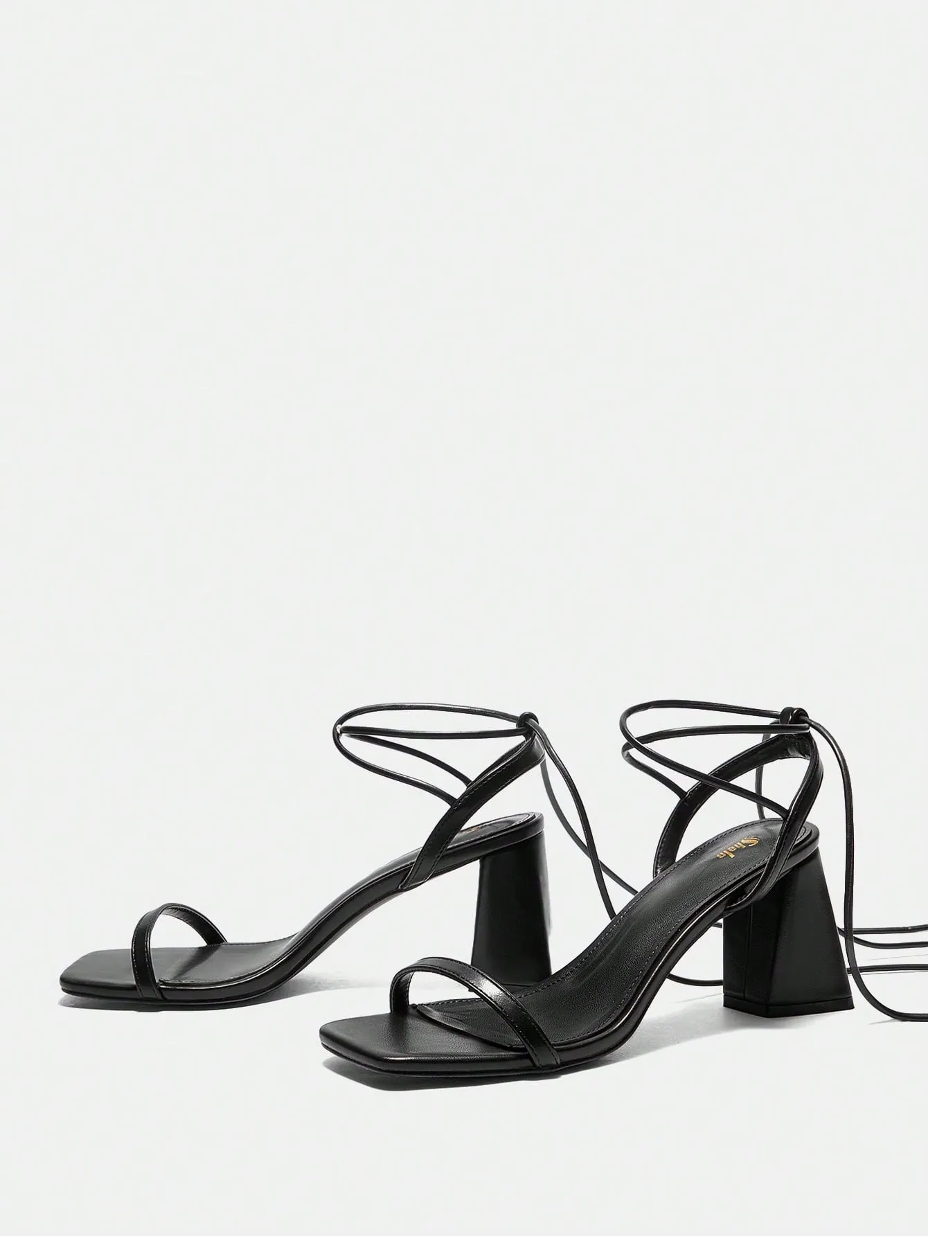 Pu Square Toe Chunky Heel Strap Sandals