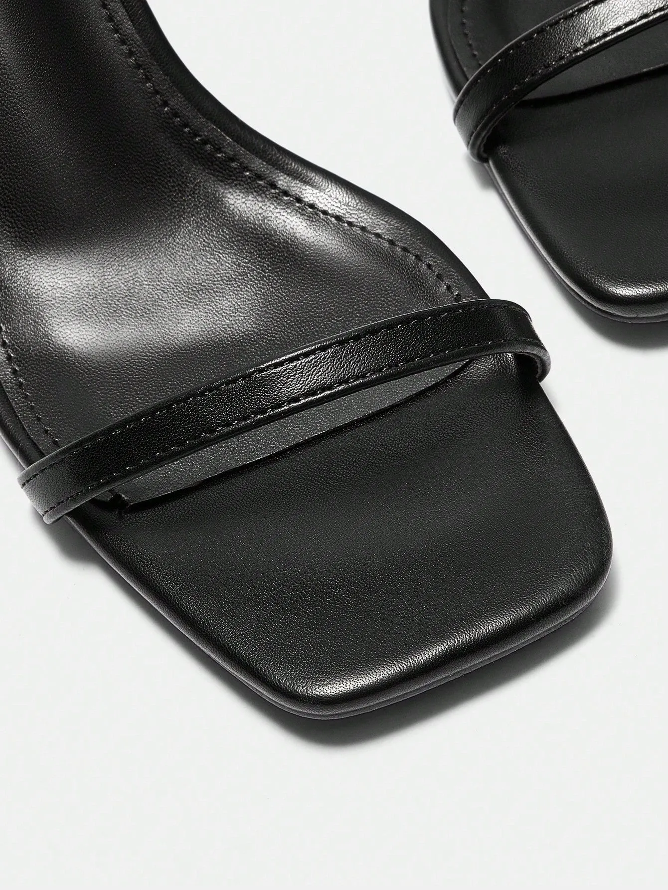 Pu Square Toe Chunky Heel Strap Sandals