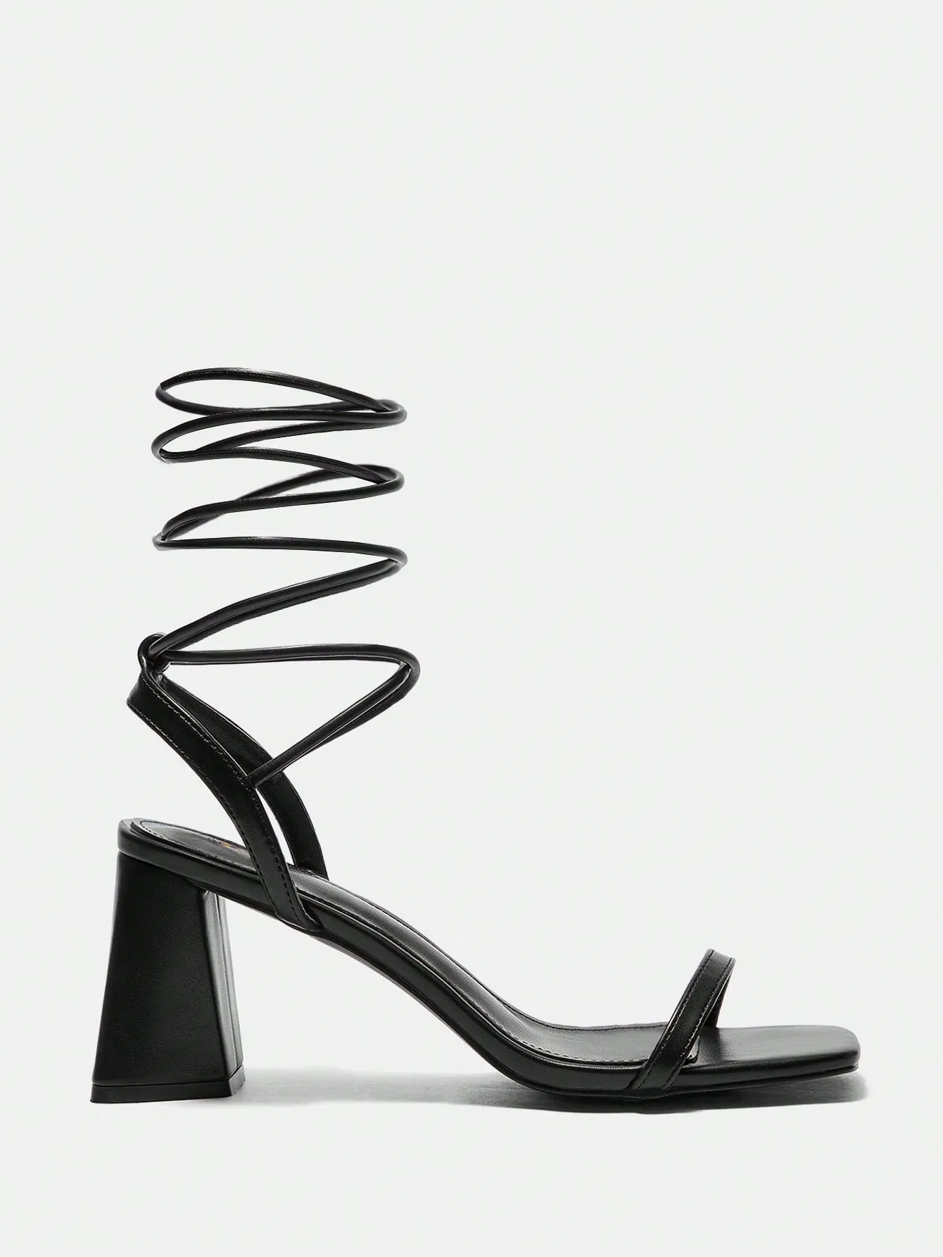 Pu Square Toe Chunky Heel Strap Sandals