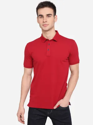 Red Solid Slim Fit Polo T-Shirt | JadeBlue