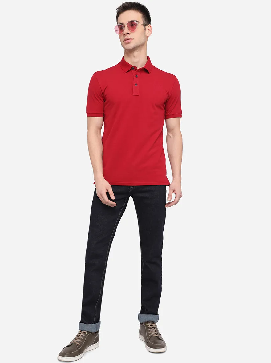 Red Solid Slim Fit Polo T-Shirt | JadeBlue