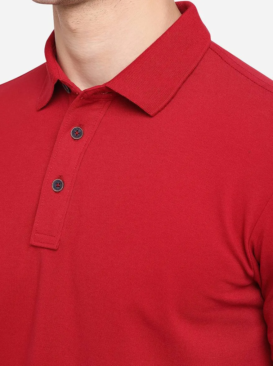 Red Solid Slim Fit Polo T-Shirt | JadeBlue