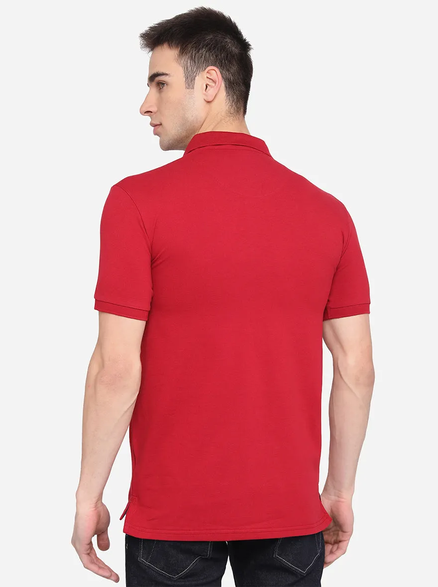 Red Solid Slim Fit Polo T-Shirt | JadeBlue