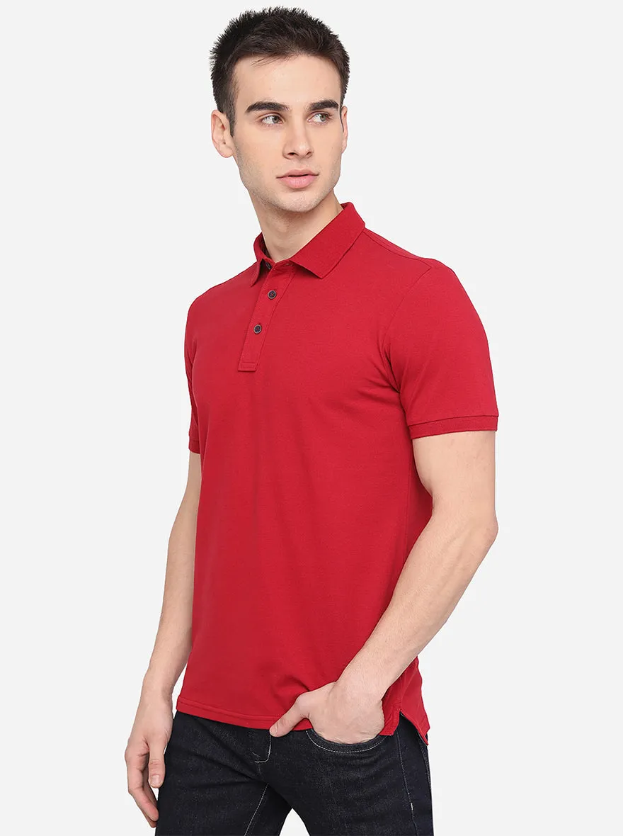 Red Solid Slim Fit Polo T-Shirt | JadeBlue