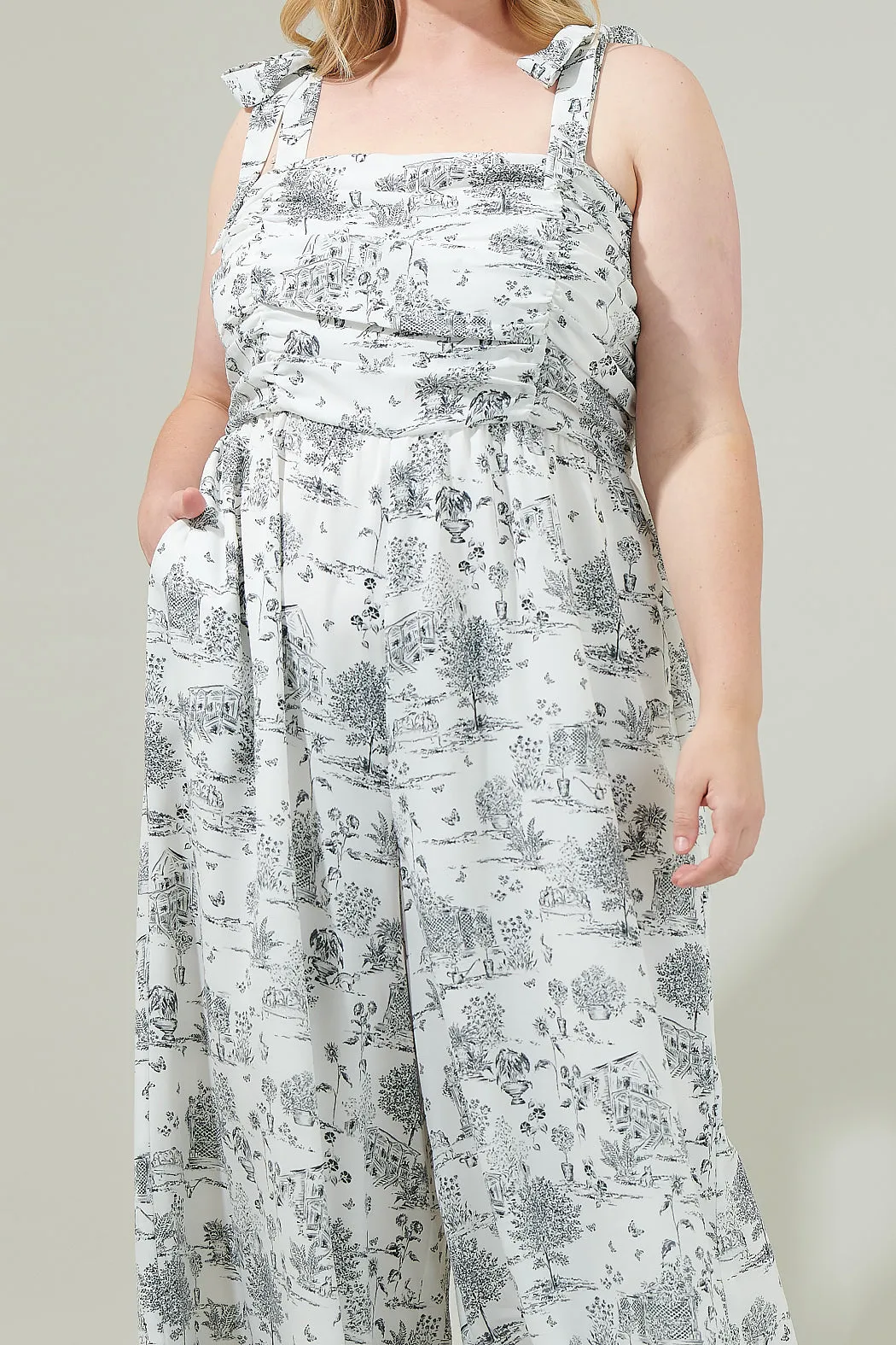 Renzo Toile Strap Tie Jumpsuit Curve
