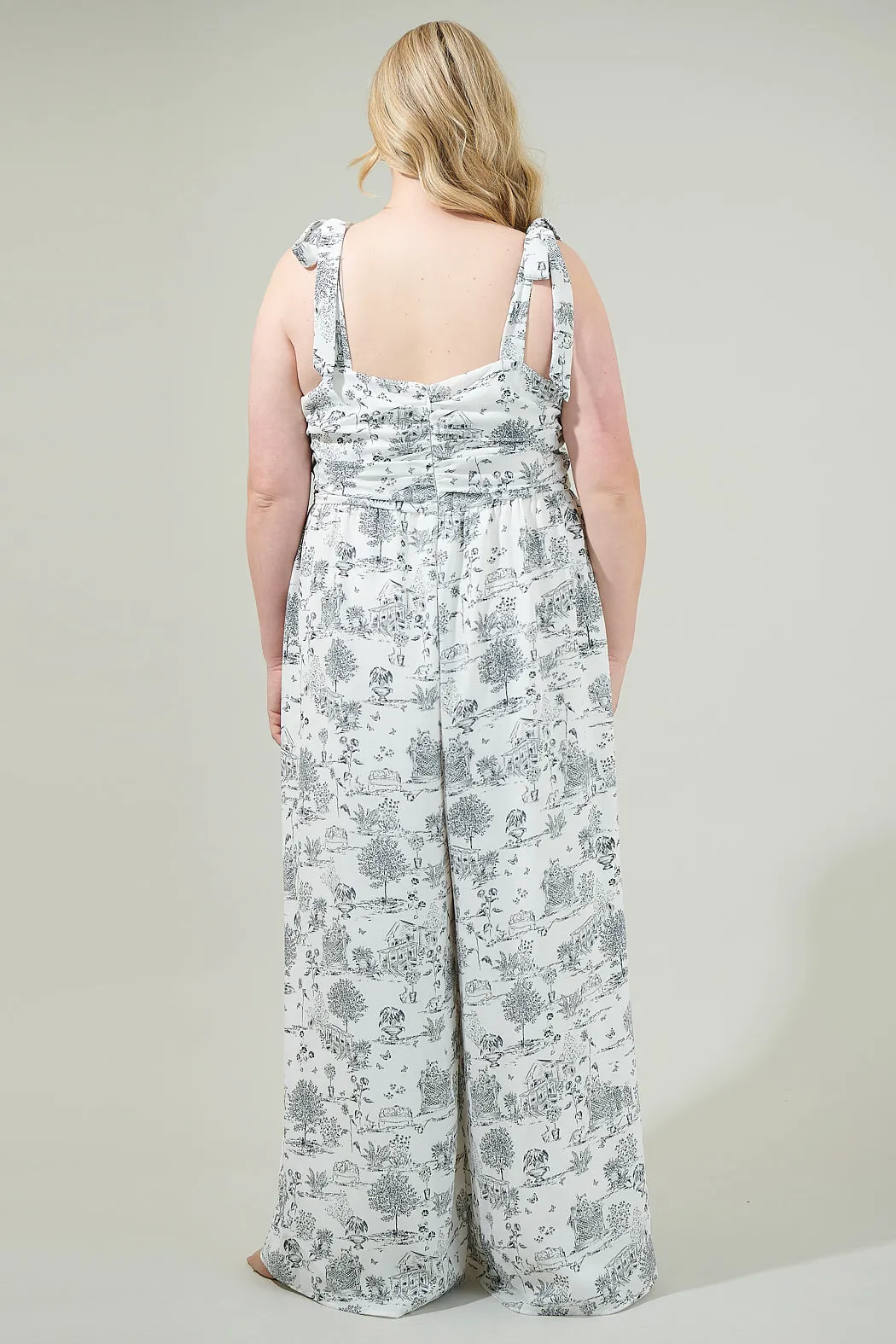 Renzo Toile Strap Tie Jumpsuit Curve