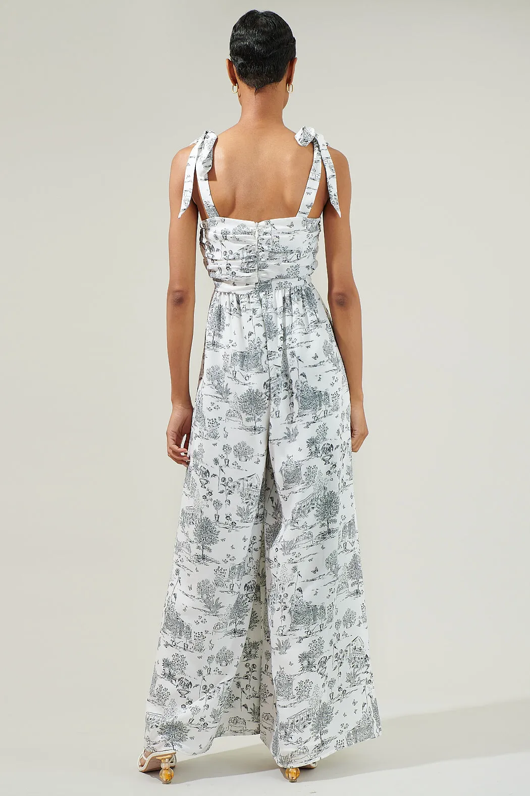 Renzo Toile Strap Tie Jumpsuit