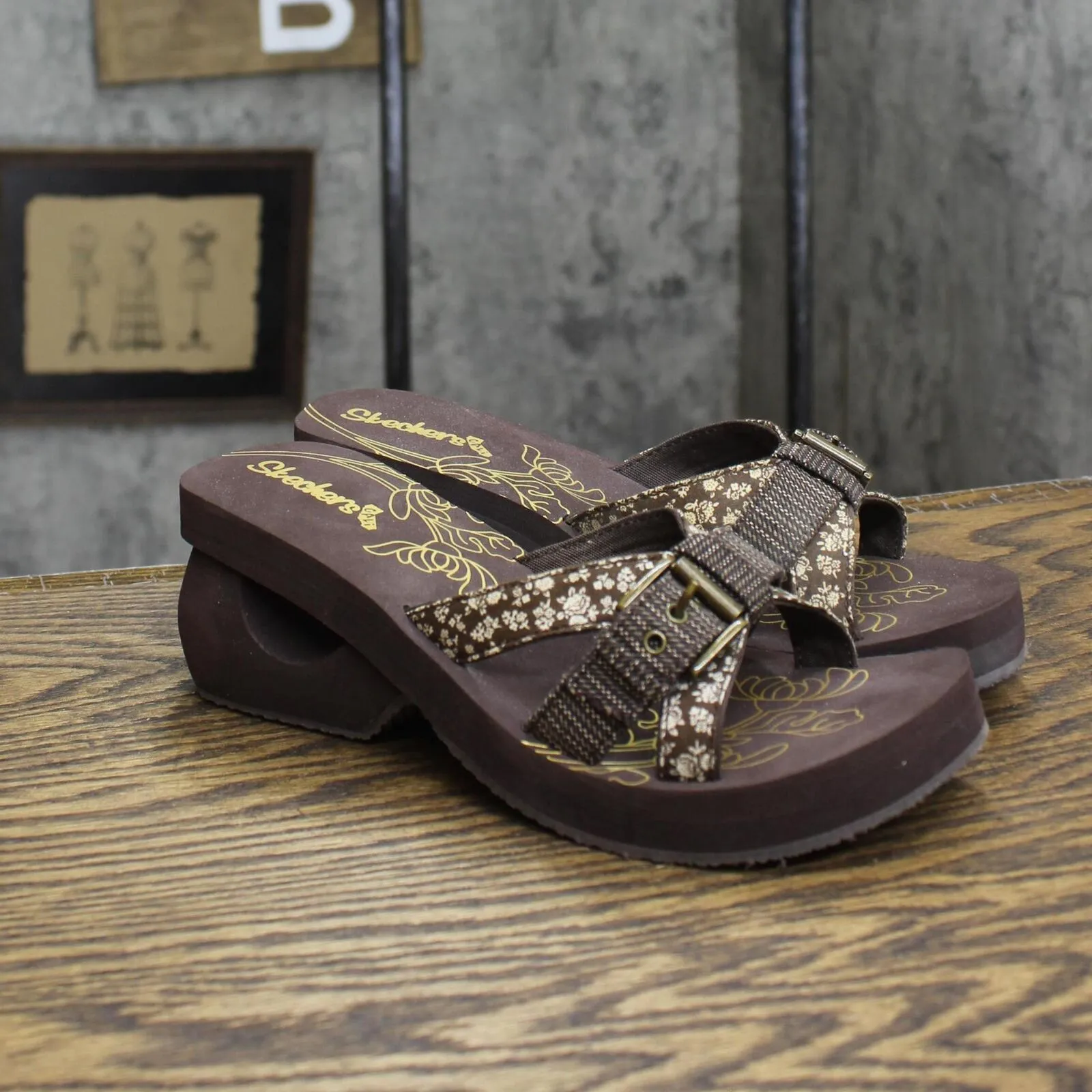 Skechers Cali Womens Foam Tennis Club Wedge Sandals 1673d5707817d1 Brown 6M