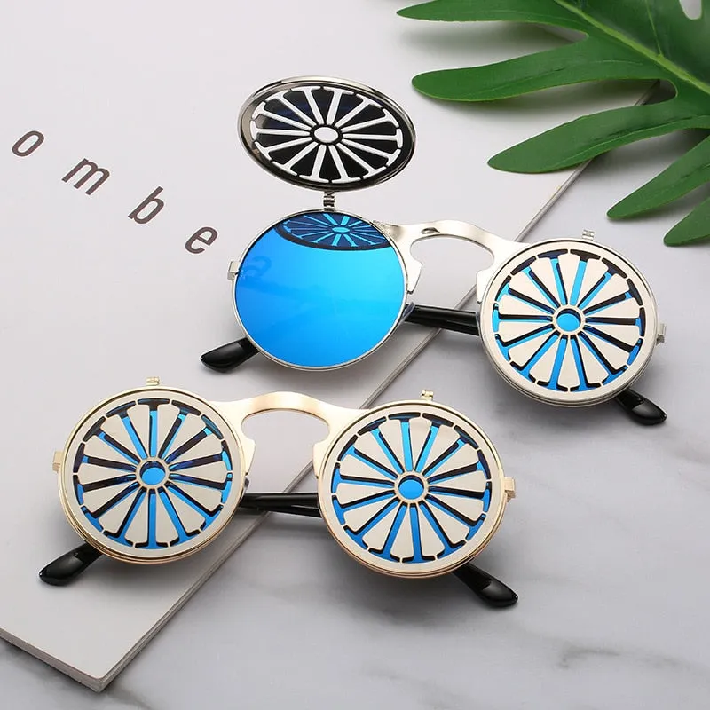 Steampunk Flip-up Retro Mirror Sunglasses