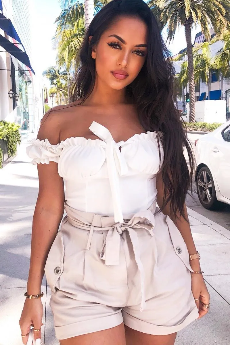 Stone Woven Tie Waist Tailored Shorts - Perrie