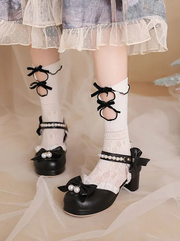 Sweet Lolita Sandals Ruffles Pearls Bows Round Toe PU Leather Pink Lolita Summer Shoes