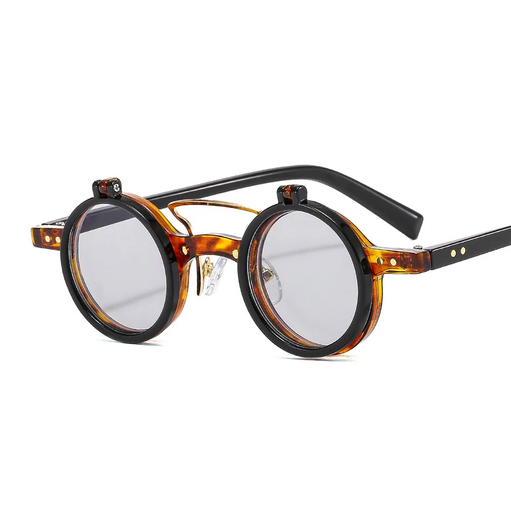 T307 New Small Round Face Frame Punk Double Flip Sunglasses