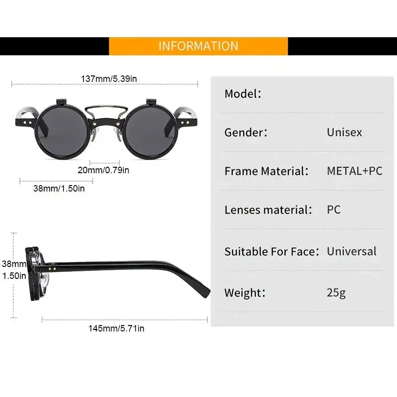 T307 New Small Round Face Frame Punk Double Flip Sunglasses