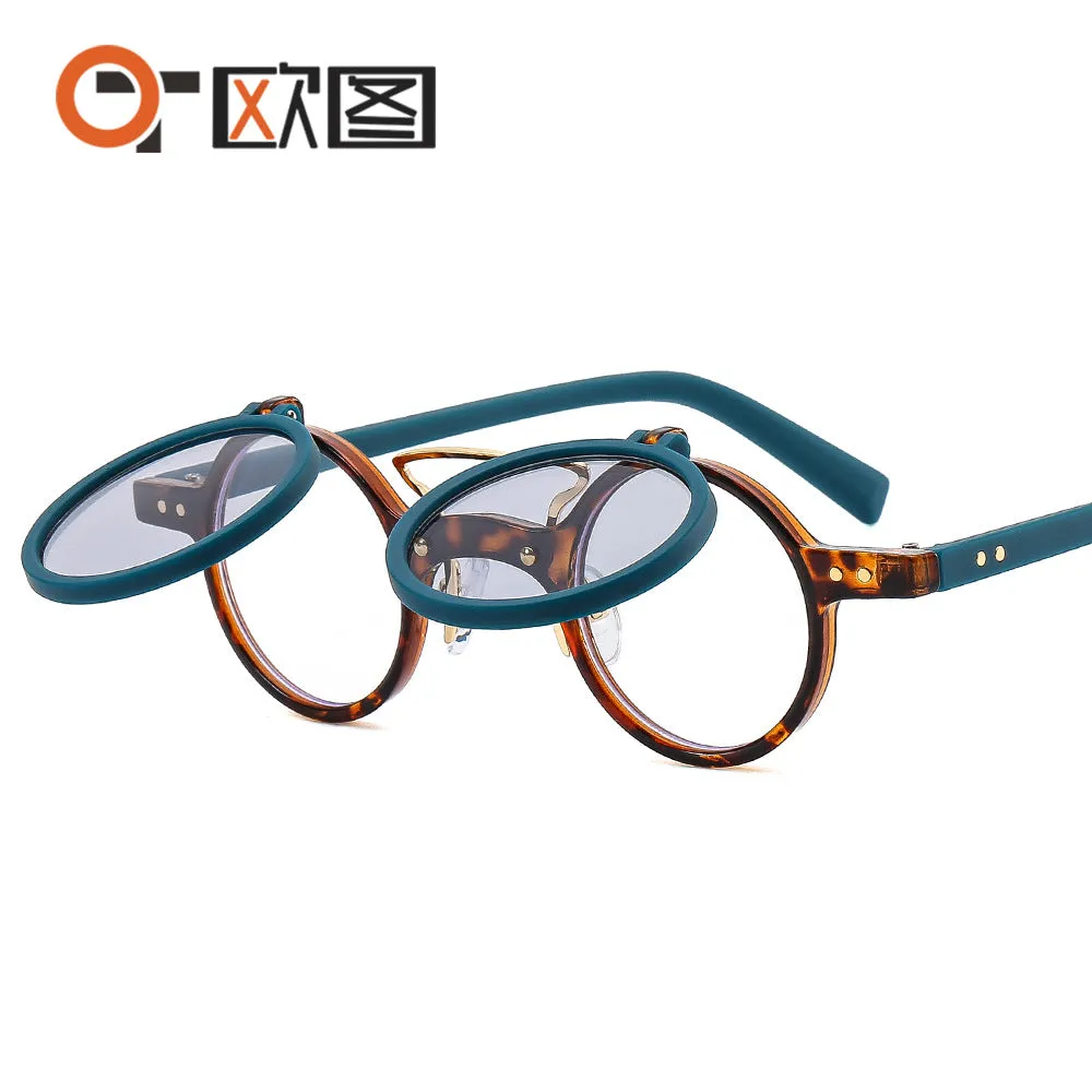 T307 New Small Round Face Frame Punk Double Flip Sunglasses