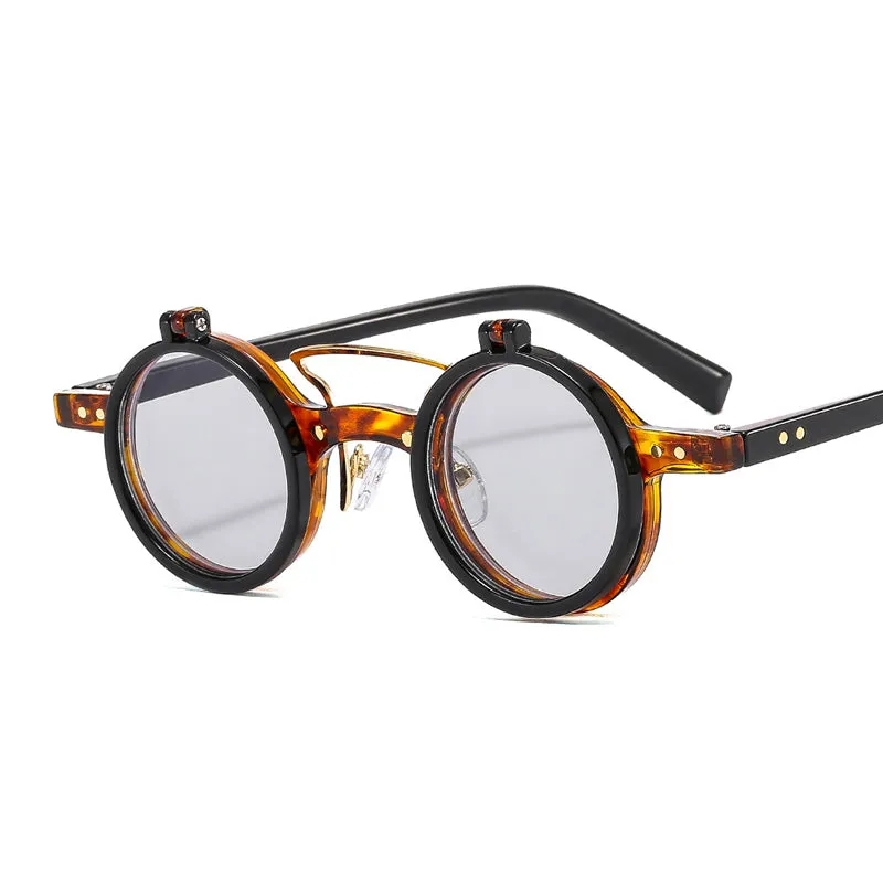 T307 New Small Round Face Frame Punk Double Flip Sunglasses
