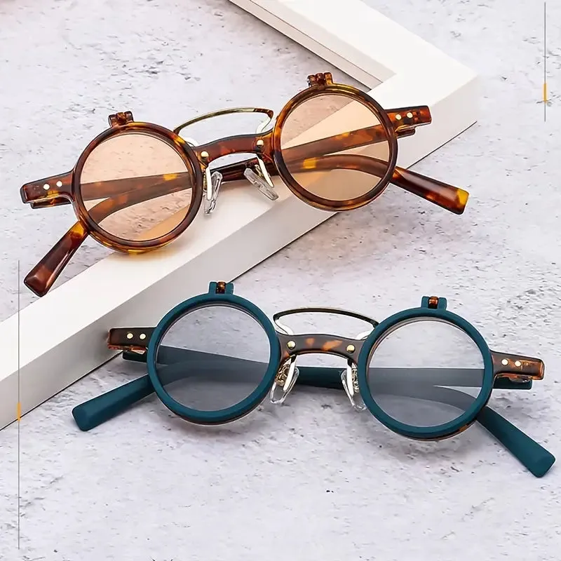 T307 New Small Round Face Frame Punk Double Flip Sunglasses