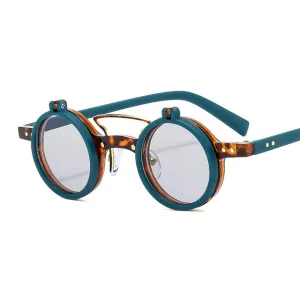 T307 New Small Round Face Frame Punk Double Flip Sunglasses