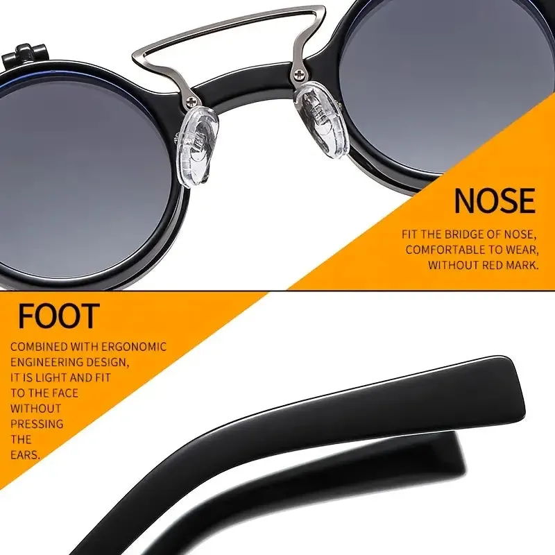 T307 New Small Round Face Frame Punk Double Flip Sunglasses