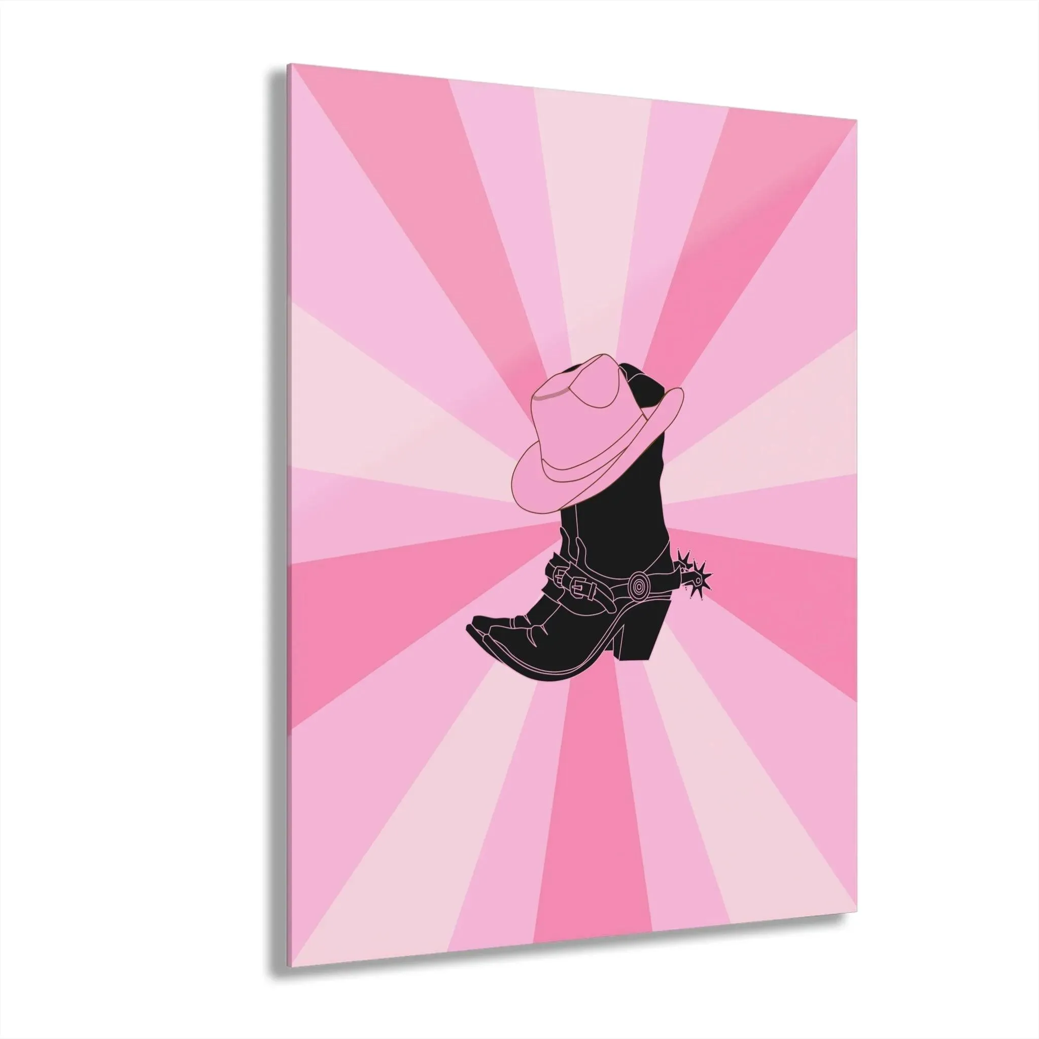 Texas Boots Pink Funky Acrylic Print Wall Art with French Cleat Hanging
