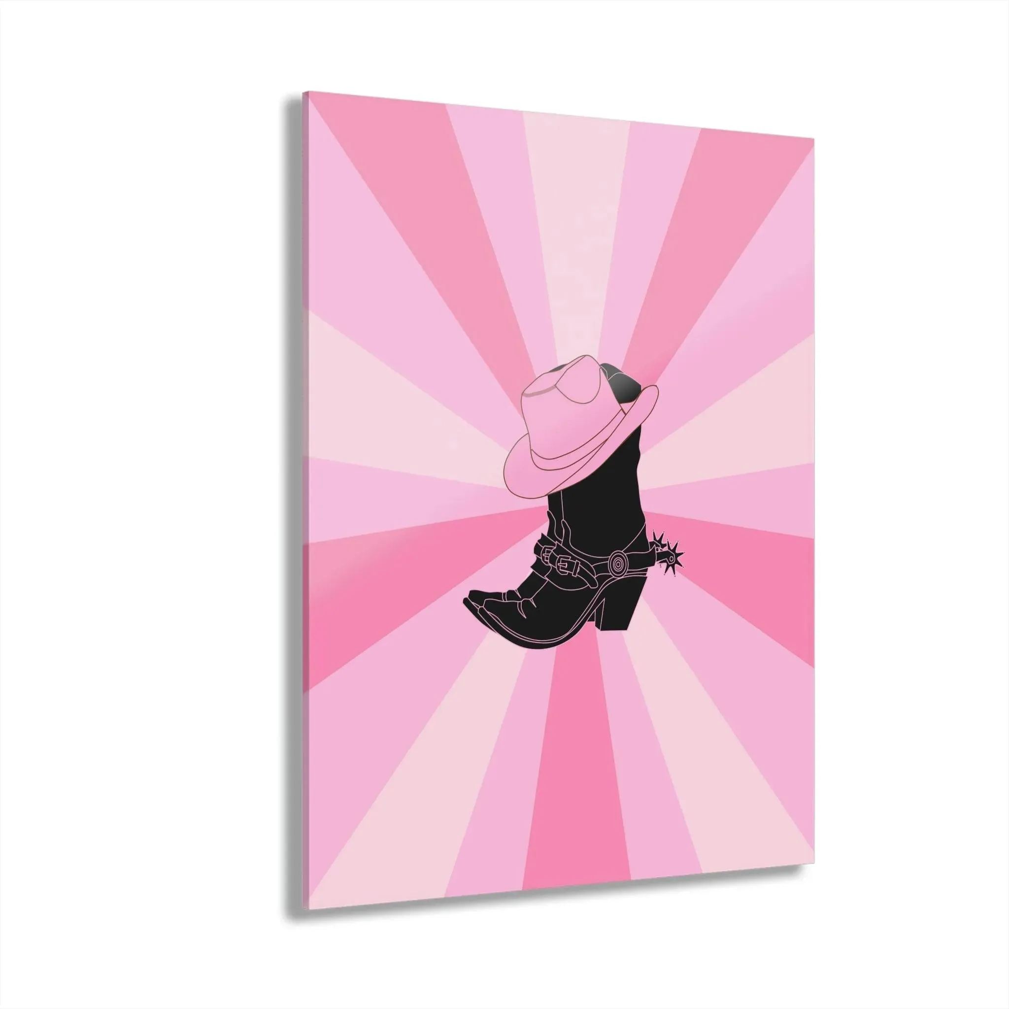 Texas Boots Pink Funky Acrylic Print Wall Art with French Cleat Hanging