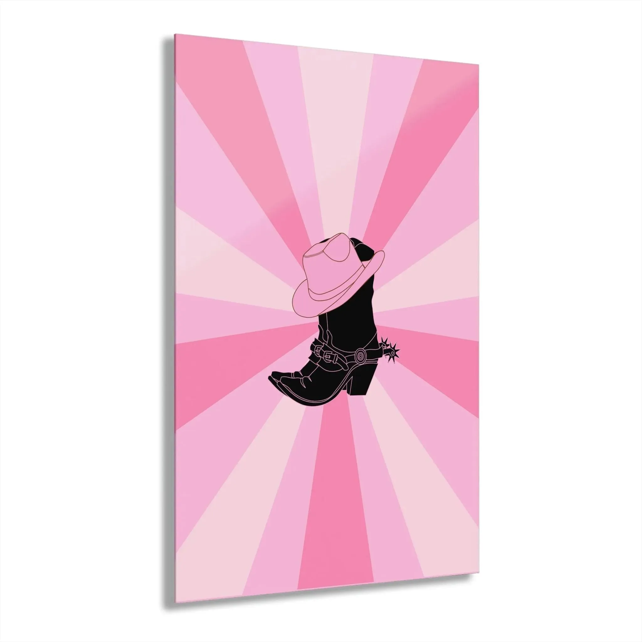 Texas Boots Pink Funky Acrylic Print Wall Art with French Cleat Hanging