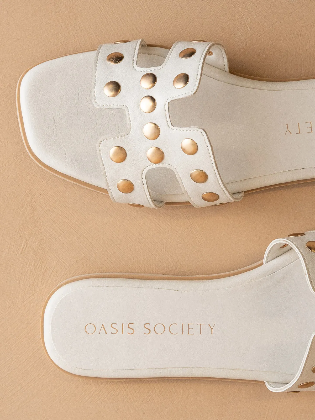 The Evelynne | White Studded H Band Slides